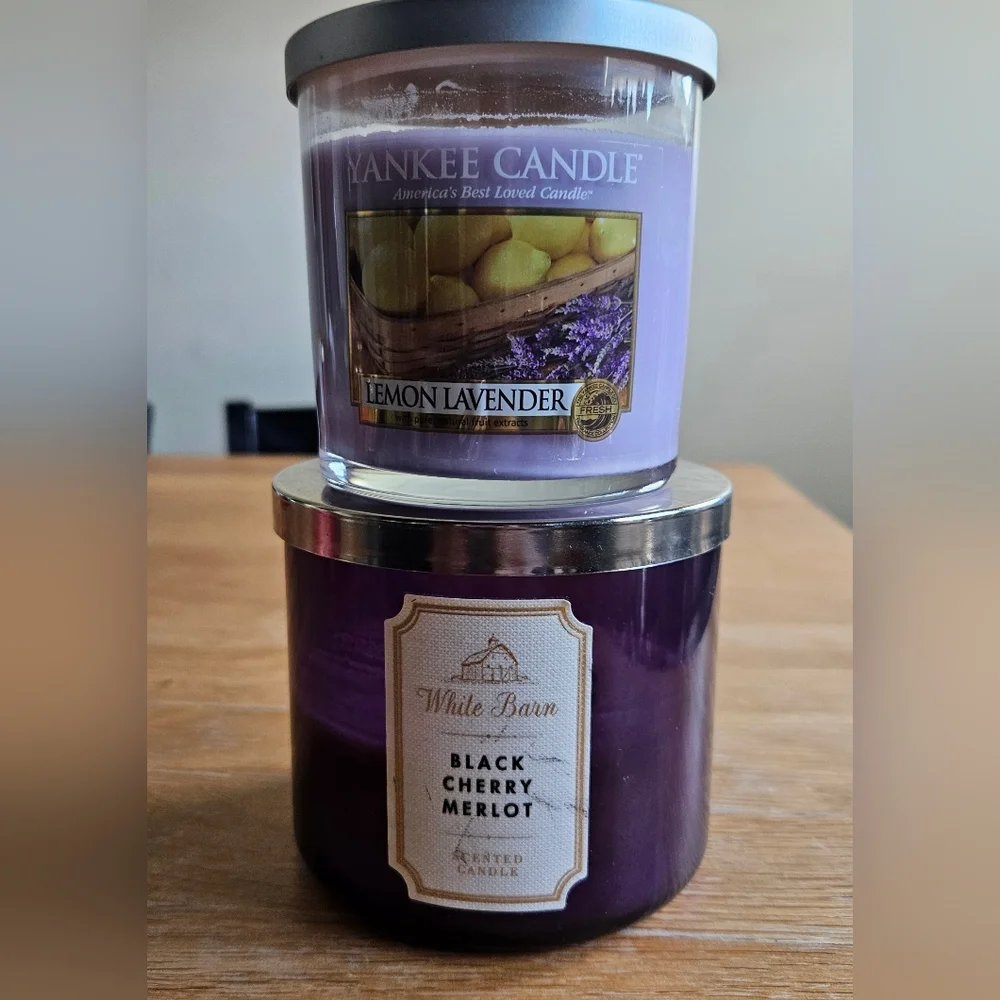 Yankee Candle Lemon Lavender and White Barn Black Cherry Merlot  Candle Set